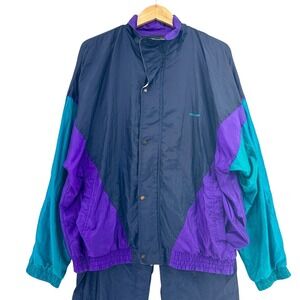 VTG 90s Pierre Cardin Tracksuit L Navy Purple Teal Colorblock Windbreaker READ
